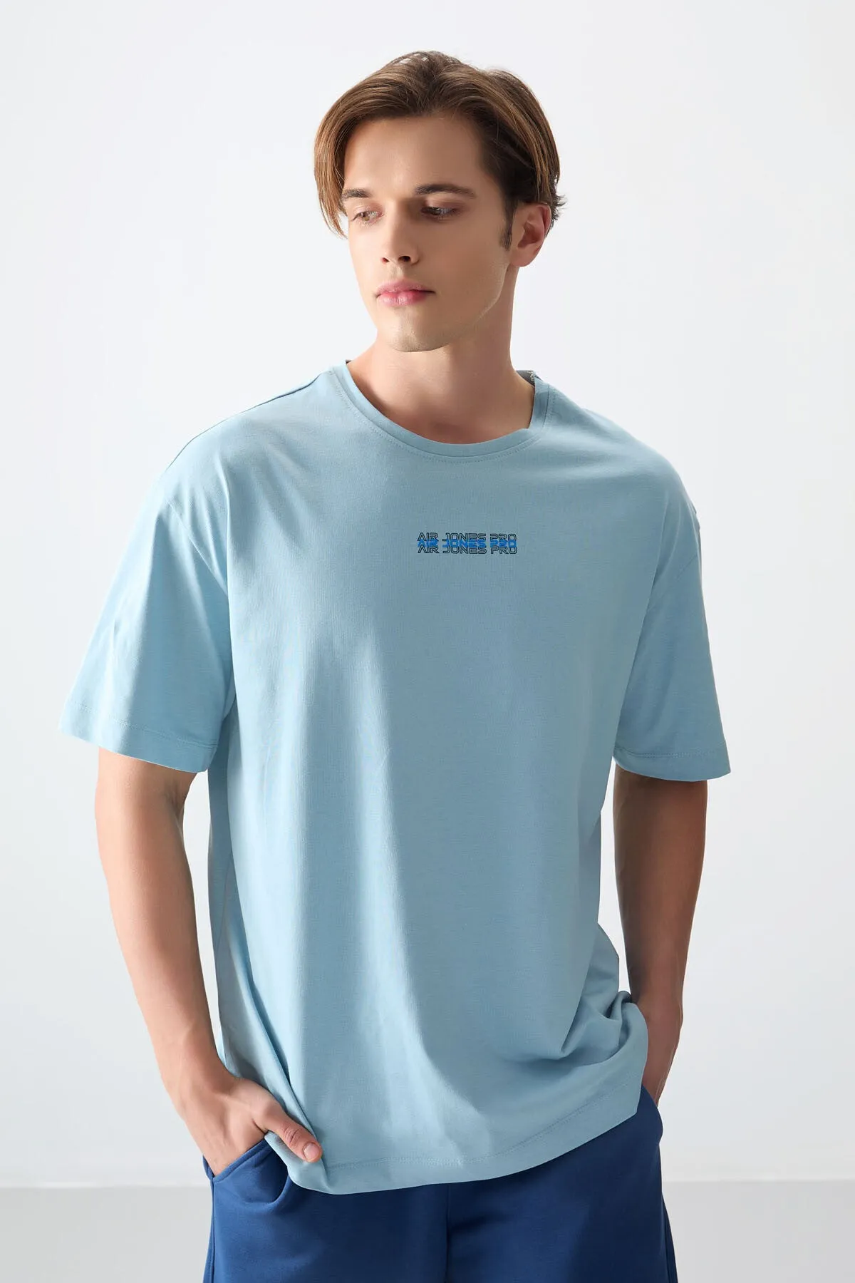 0 pamuk kalin yumuşak dokulu oversize fit baskili erkek t-shirt - 88354