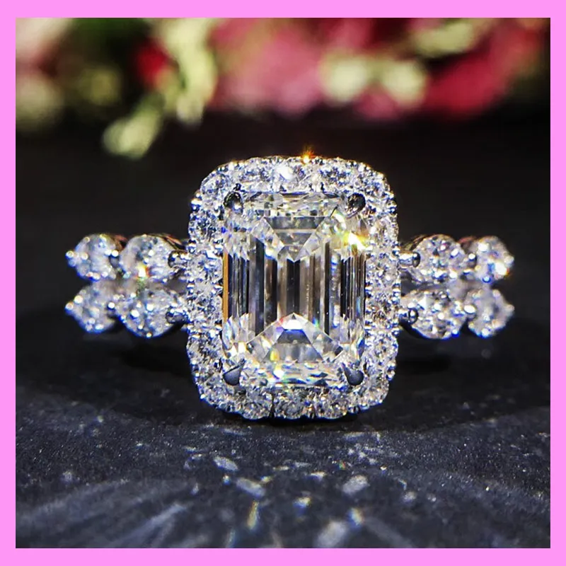 【1-01.38#】Prnecess cut clean  Ring for female fashion daily engagement wedding anniversary