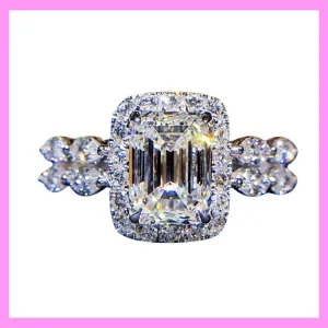 【1-01.38#】Prnecess cut clean  Ring for female fashion daily engagement wedding anniversary