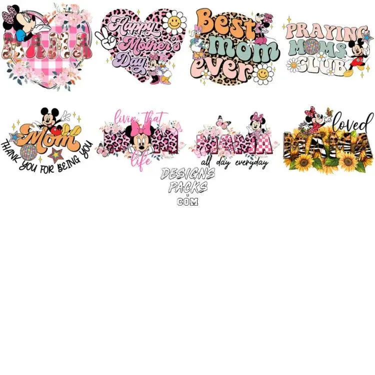 24 Cartoon Mom Mother's Day Designs Bundle PNG