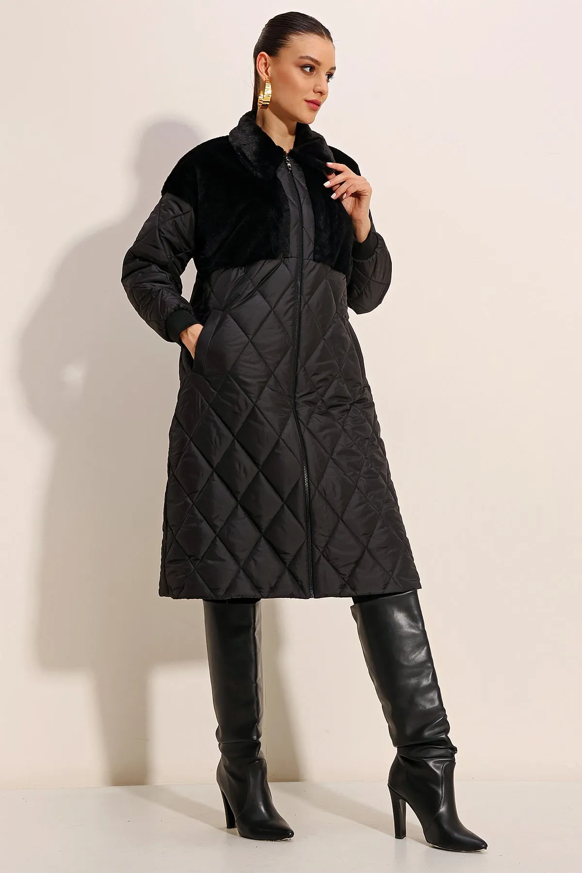 5185 uzun oversize şişme mont