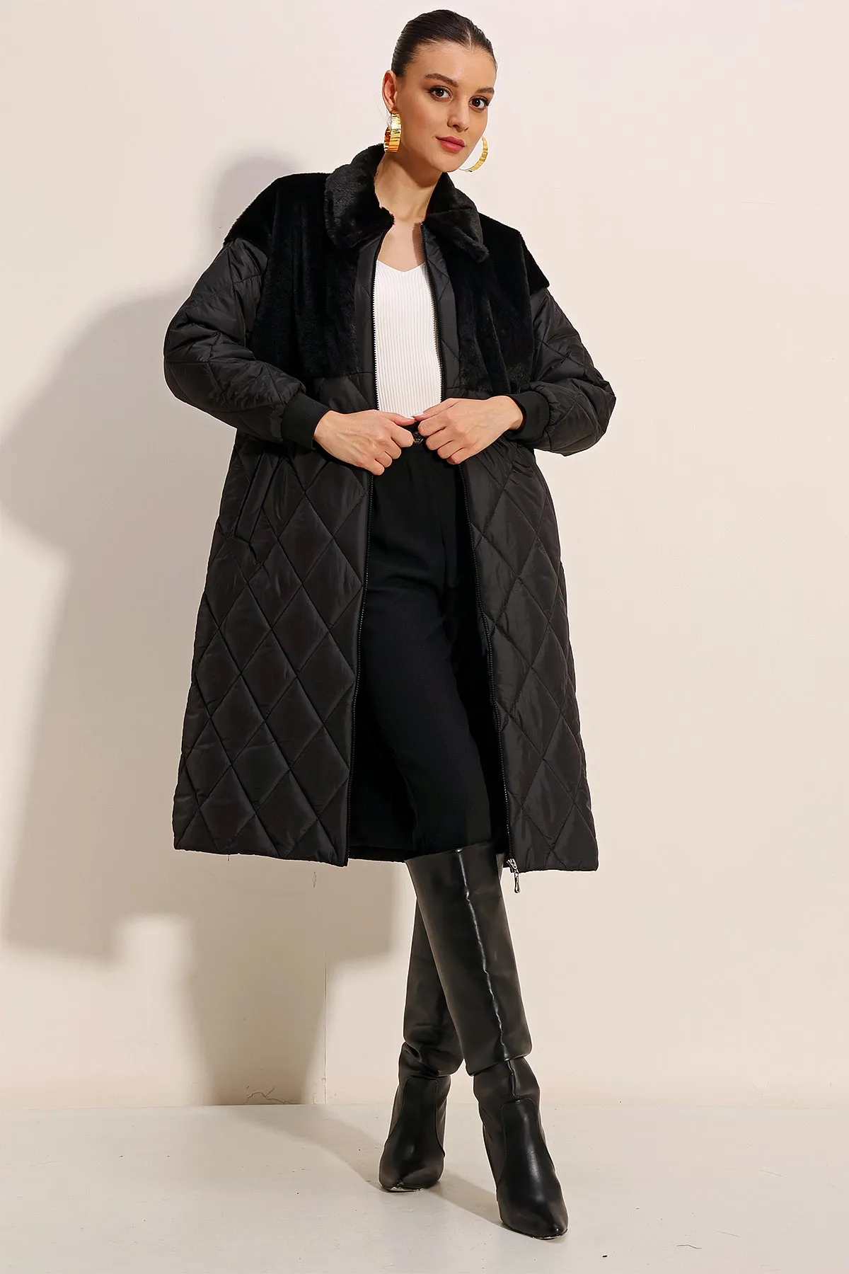 5185 uzun oversize şişme mont