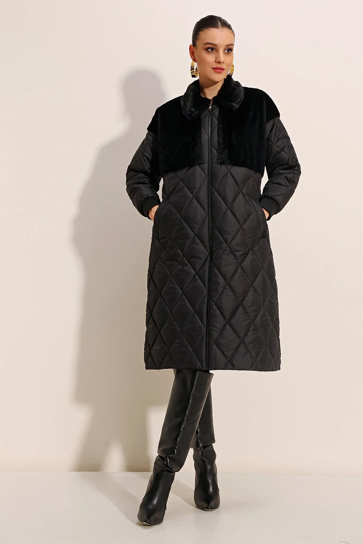 5185 uzun oversize şişme mont