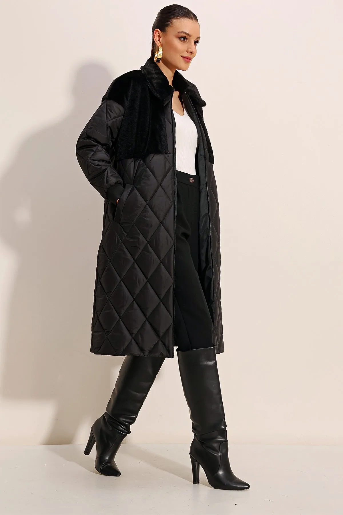 5185 uzun oversize şişme mont