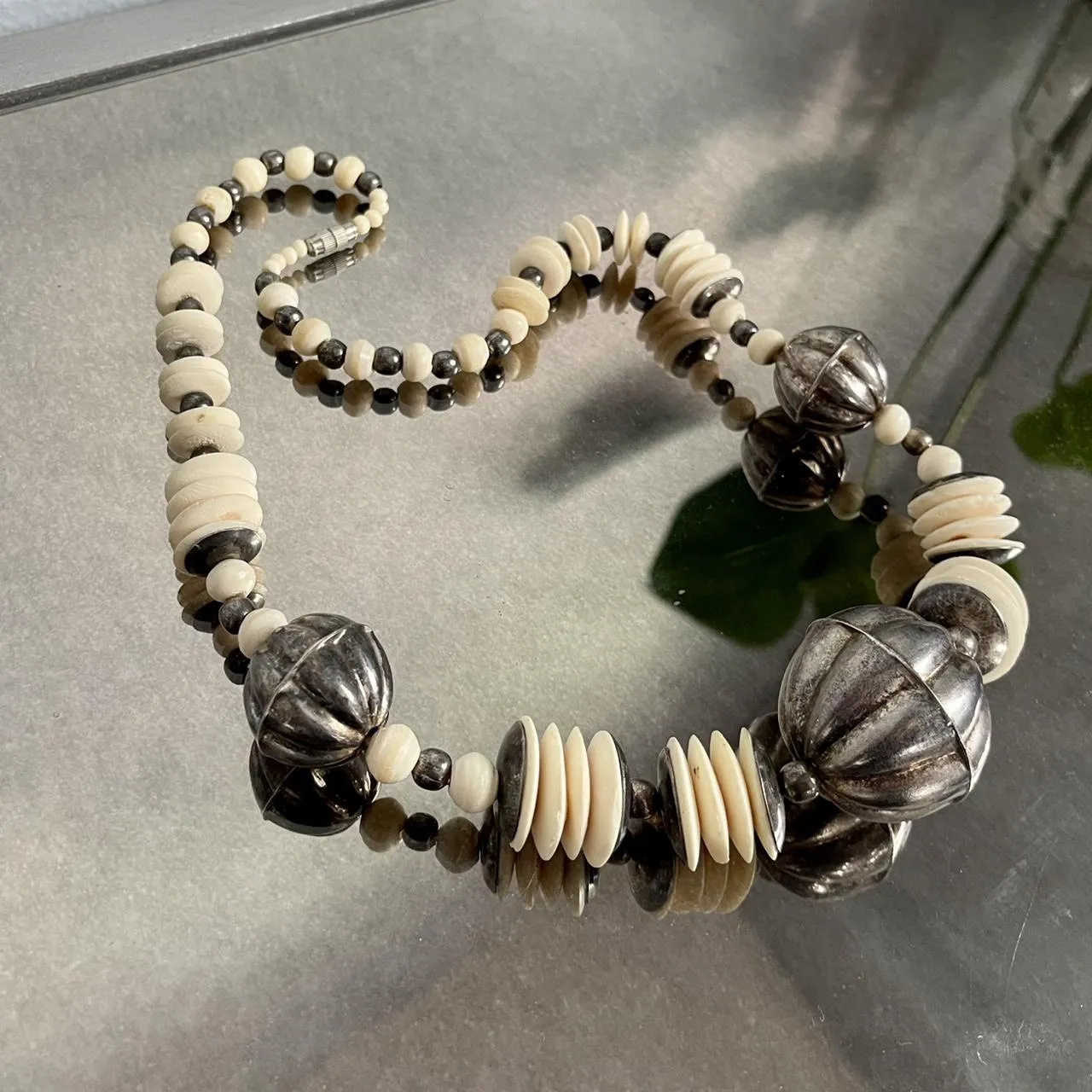 80s Cream Pewter Bauble Necklace
