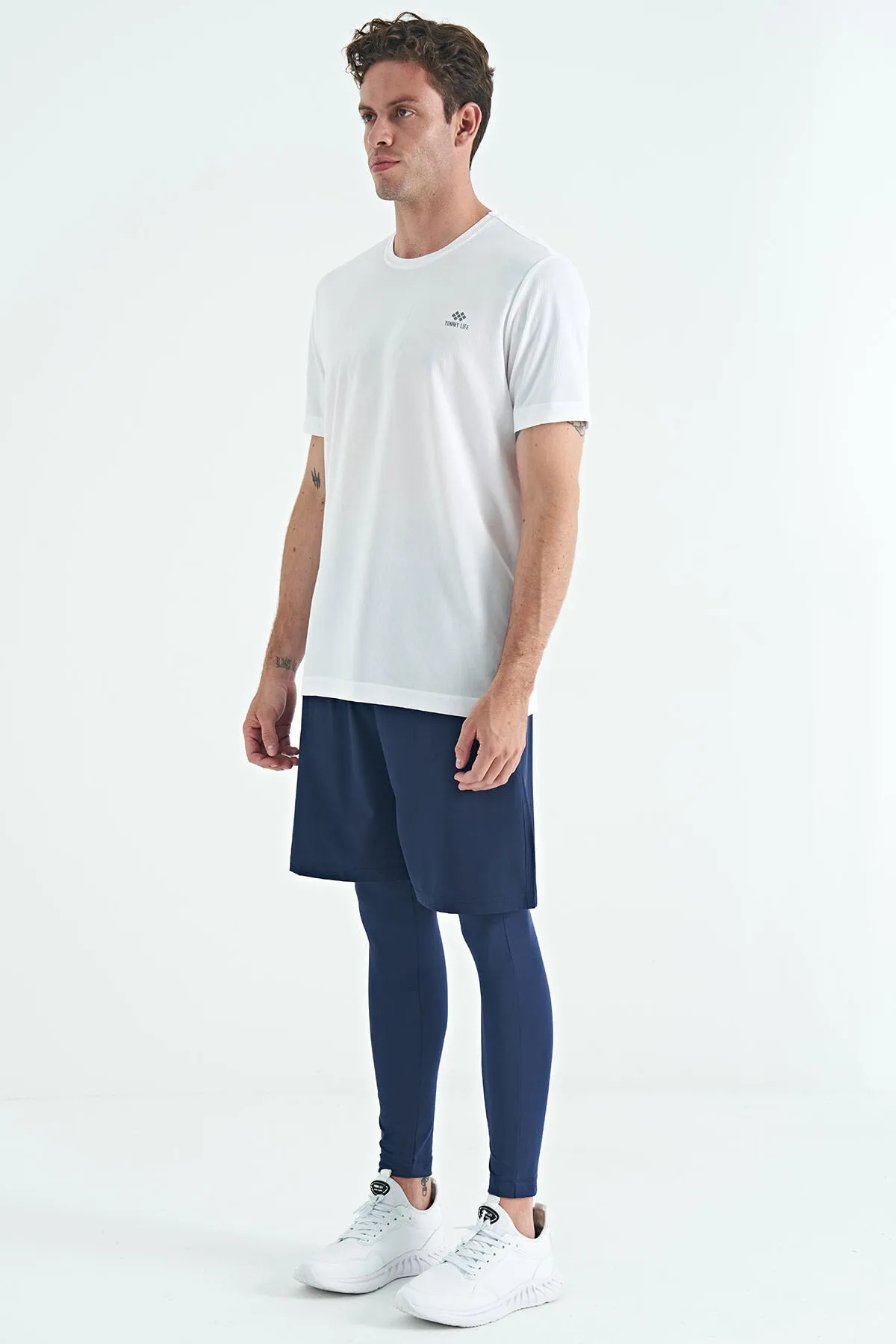 arka bilek baski detayli yüksek bel slim fit aktif spor erkek tayt - 84988