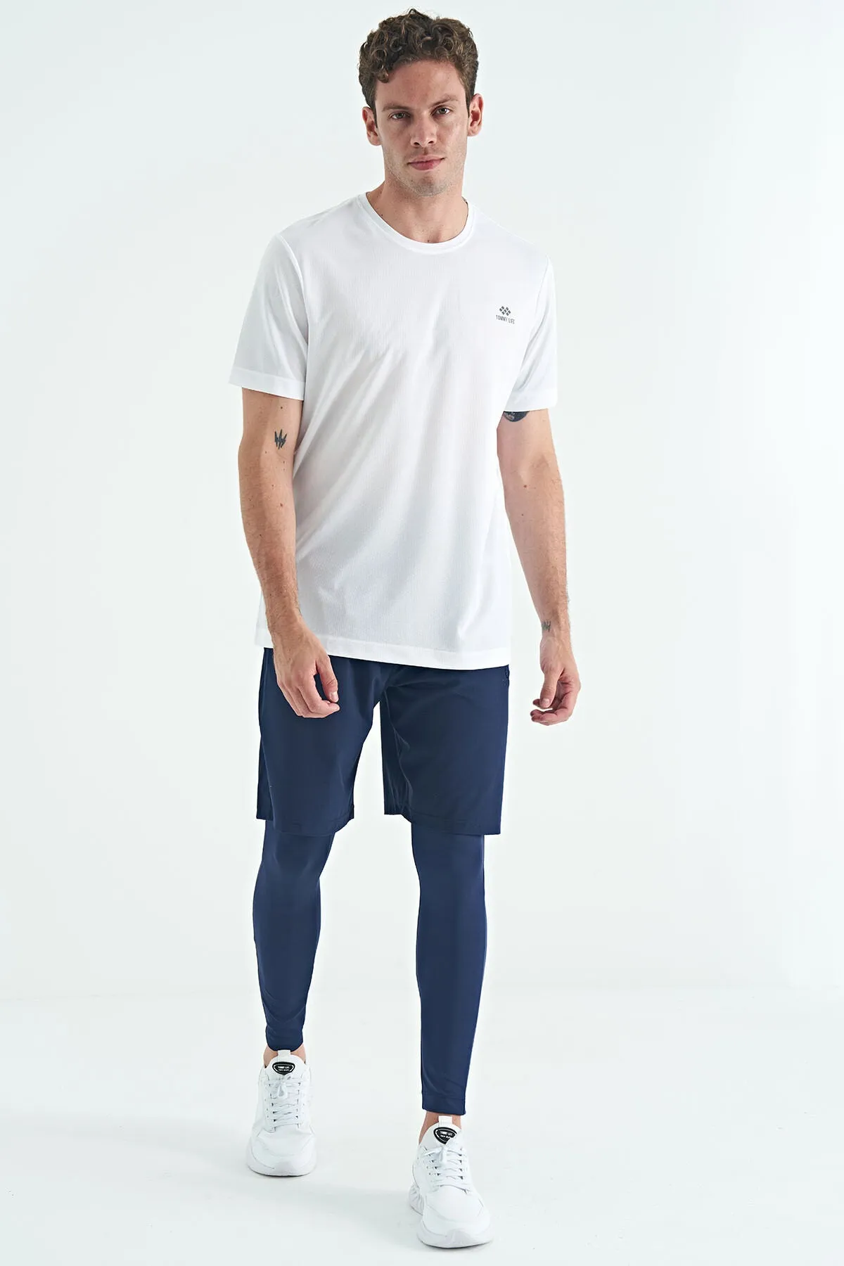 arka bilek baski detayli yüksek bel slim fit aktif spor erkek tayt - 84988