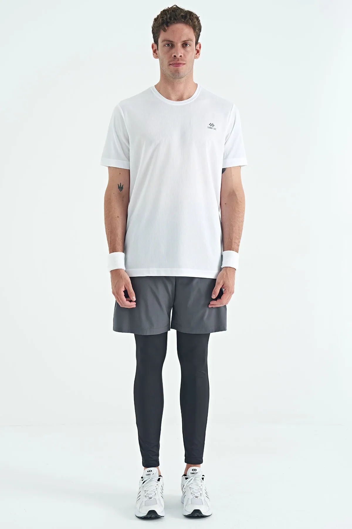 arka bilek baski detayli yüksek bel slim fit aktif spor erkek tayt - 84988