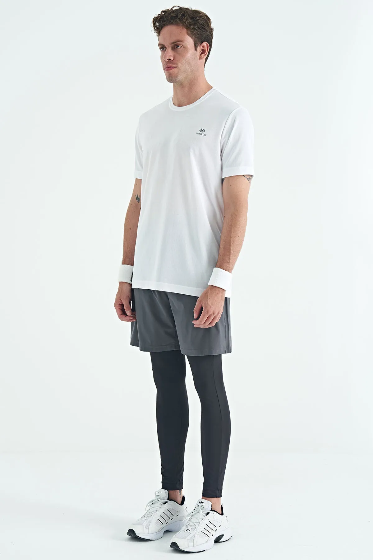 arka bilek baski detayli yüksek bel slim fit aktif spor erkek tayt - 84988