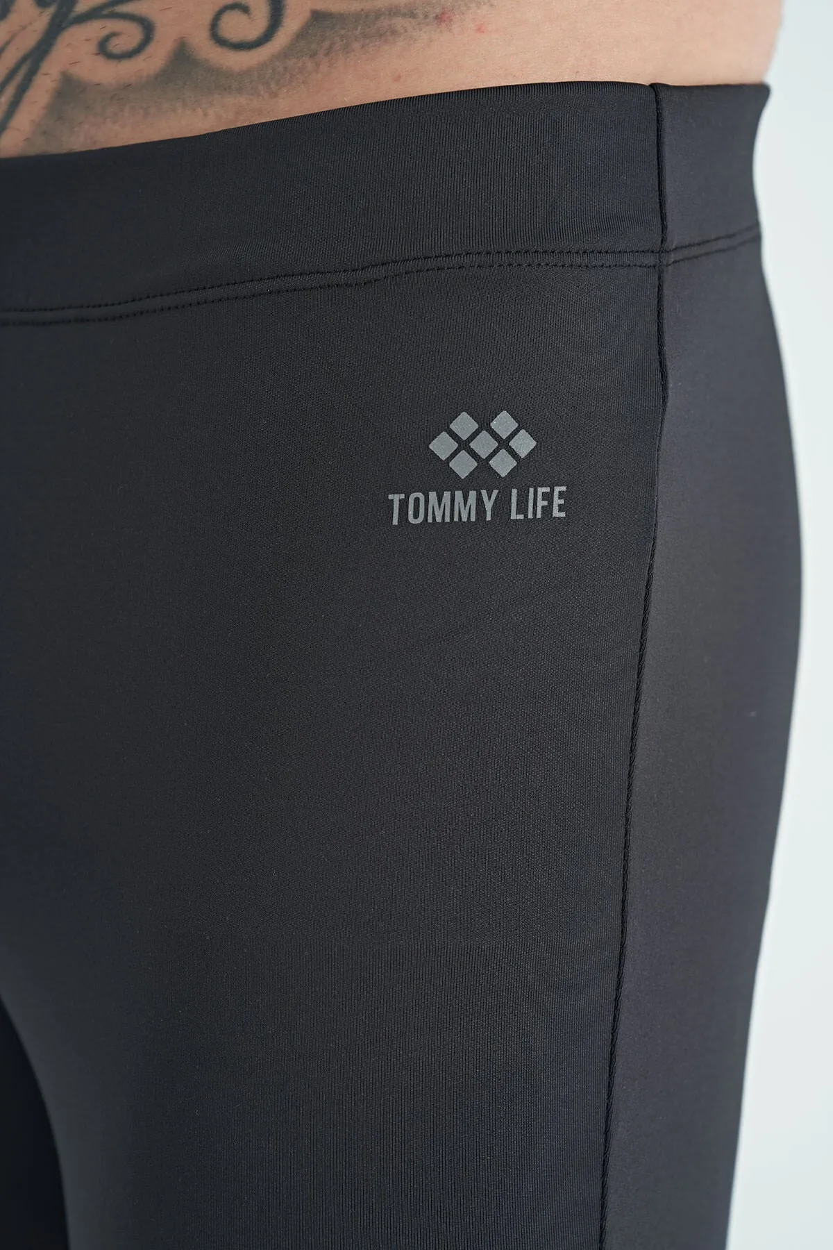 arka bilek baski detayli yüksek bel slim fit aktif spor erkek tayt - 84988