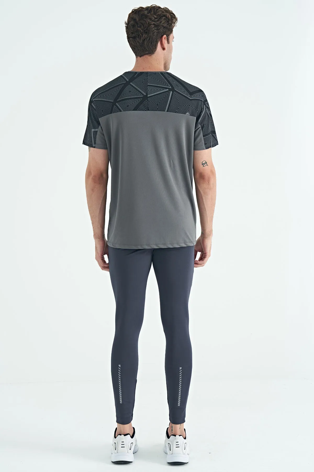 arka bilek baski detayli yüksek bel slim fit aktif spor erkek tayt - 84988