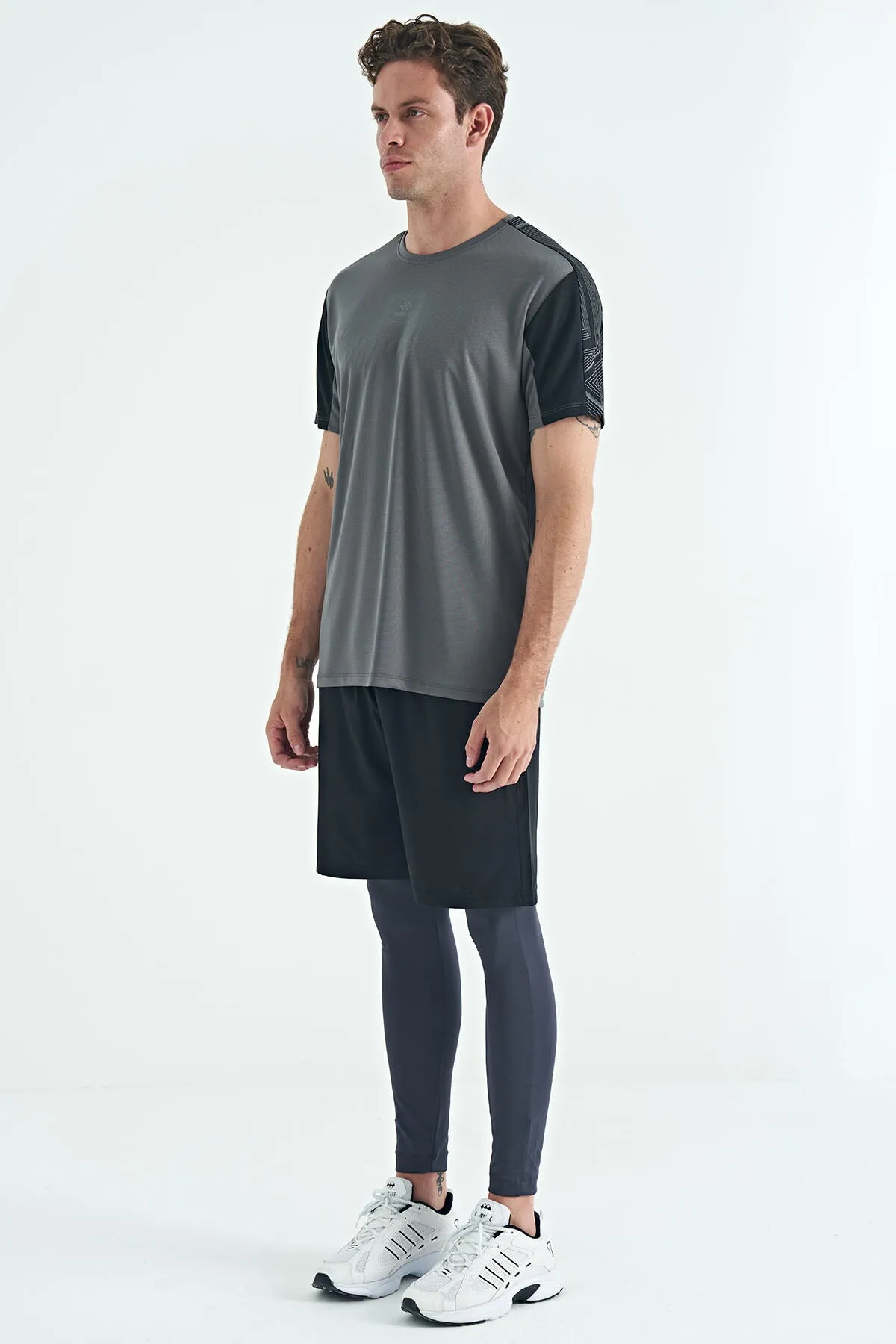 arka bilek baski detayli yüksek bel slim fit aktif spor erkek tayt - 84988