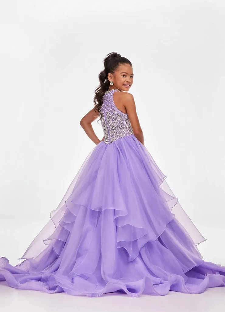 Ashley Lauren Kids 8112 Size 8 Yellow Crystal Ruffle Pageant Dress Girls Ballgown Formal