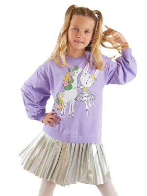 balerin unicorn kiz çocuk pileli elbise