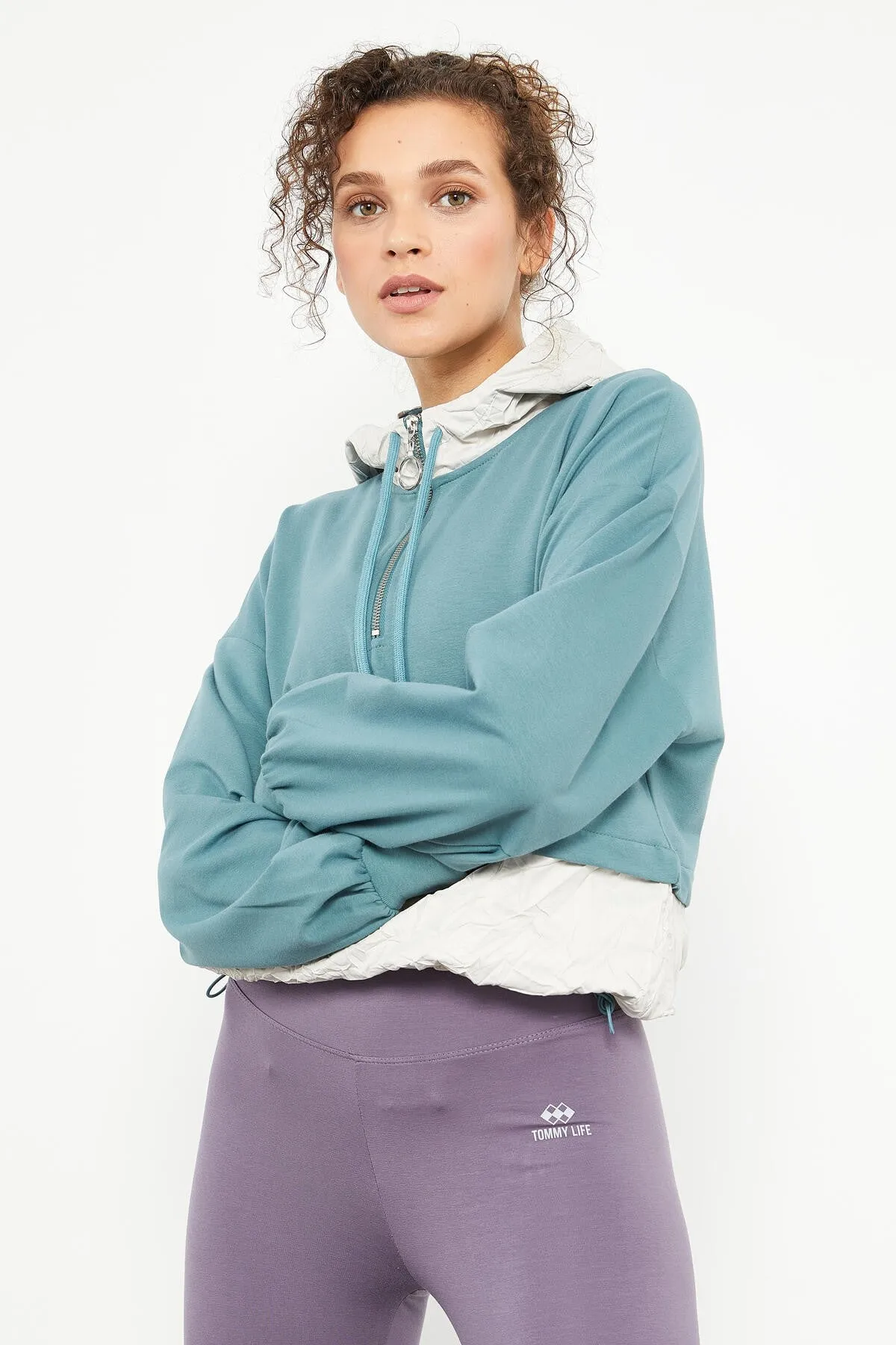 balon kol paraşüt kumaş detayli kadin oversize sweatshirt - 97167