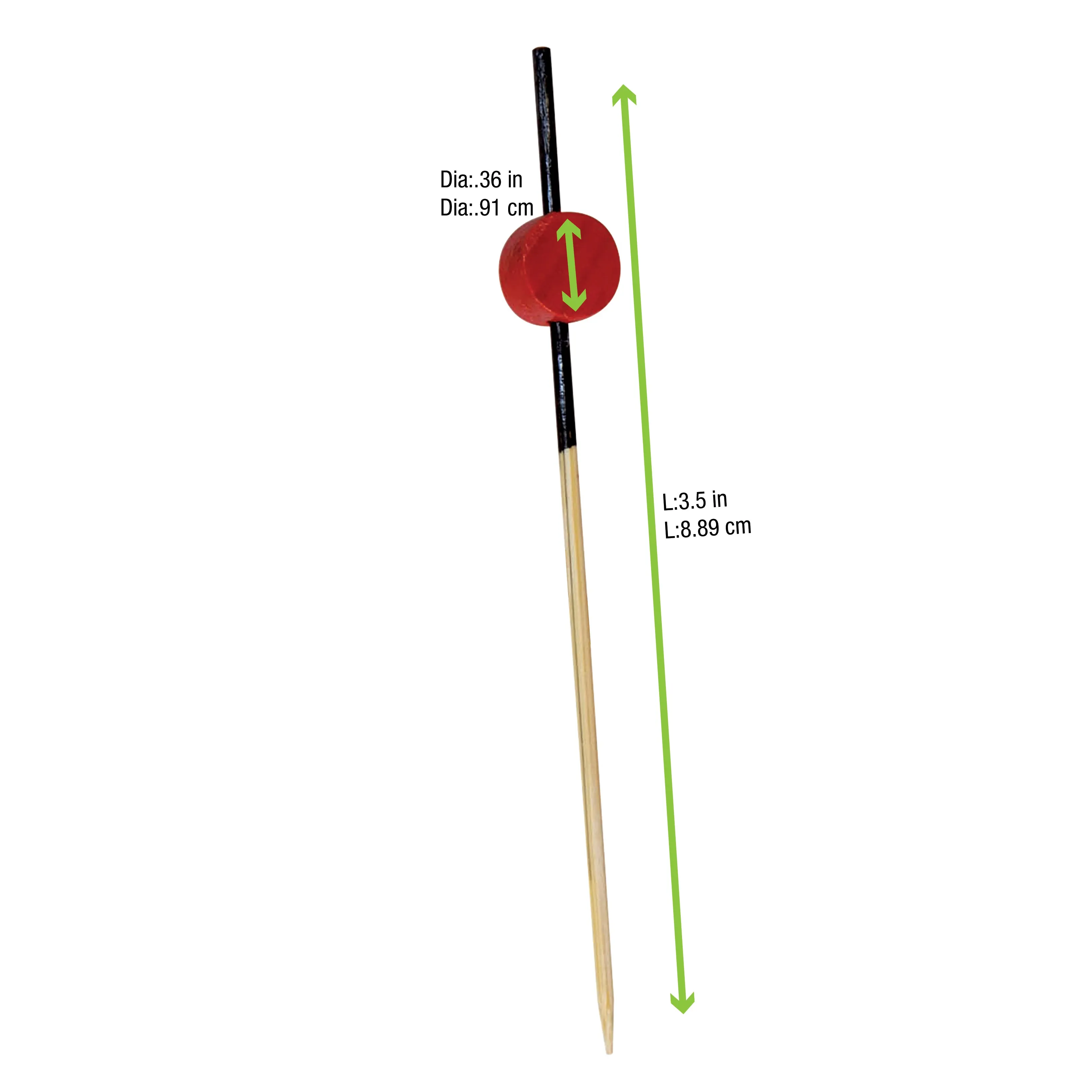 Bamboo Pick Black End With Red Bead - 3.5in - 2000 Pcs