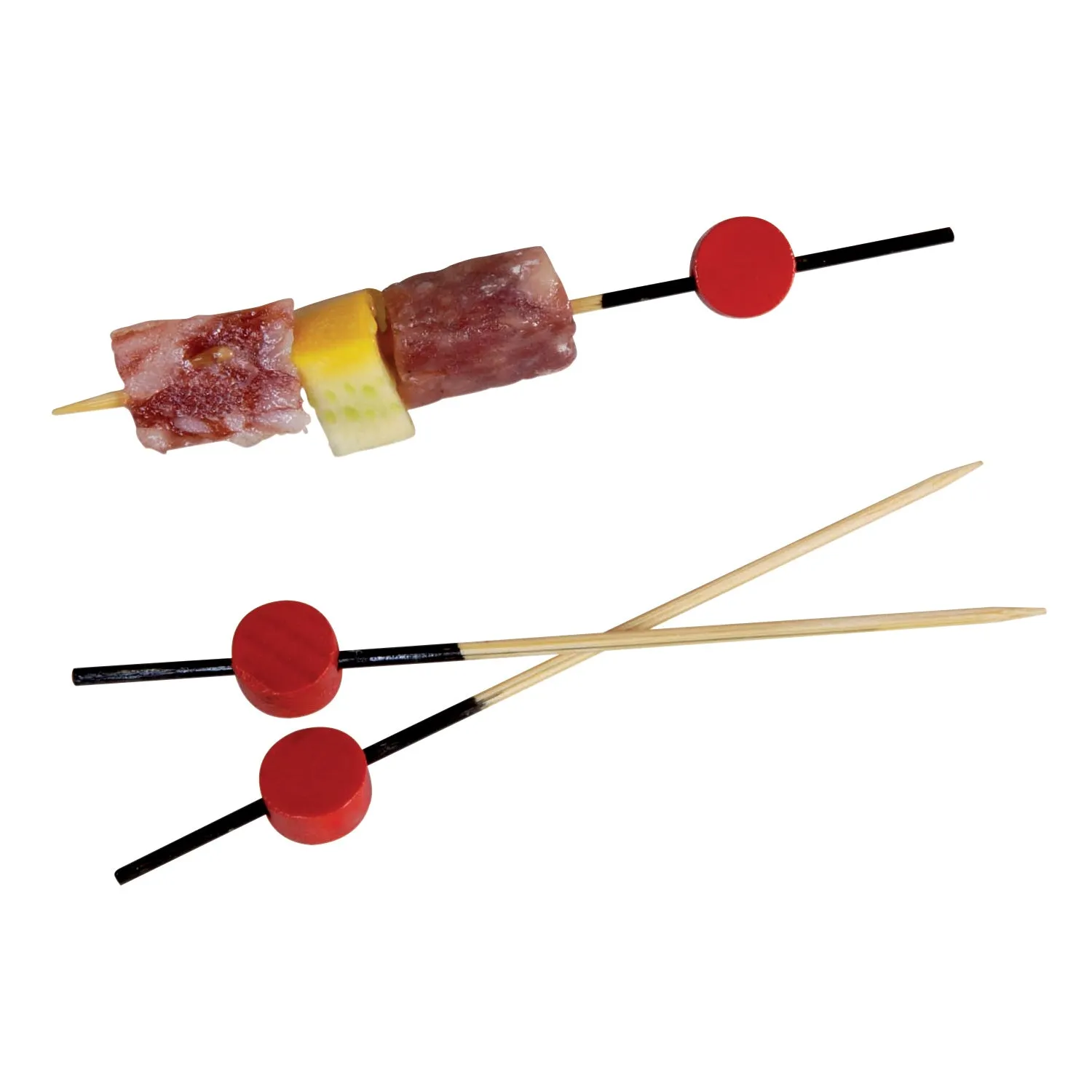 Bamboo Pick Black End With Red Bead - 3.5in - 2000 Pcs