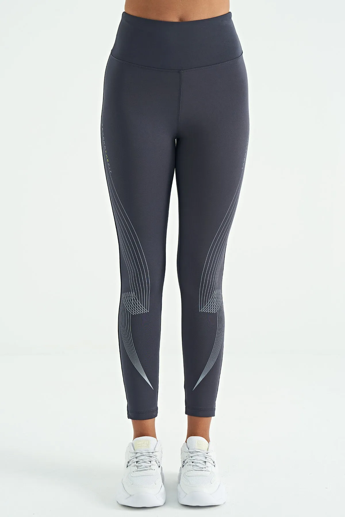 baskili yüksek bel slim fit kadin tayt - 94639