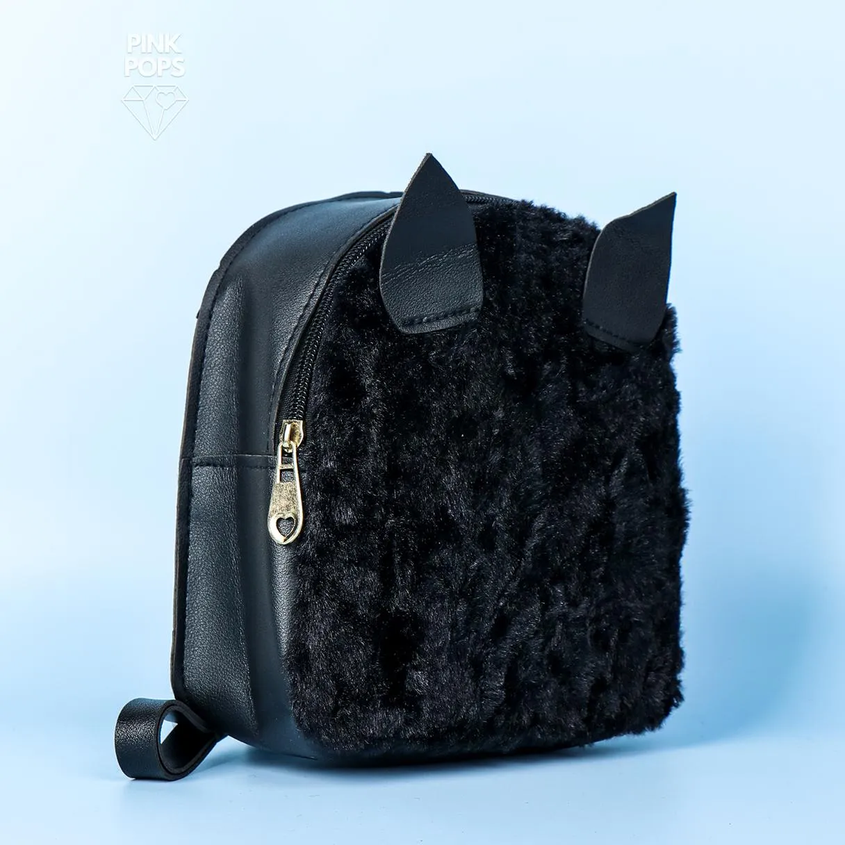 Black Fur Leather Mini Backpack