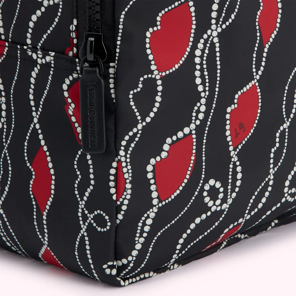 BLACK PEARLY LIP PRINT SADIE BACKPACK