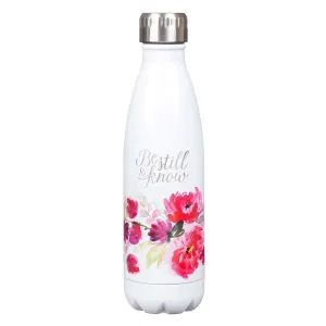 CAG Be Still & Know White Floral Stainless Steel Travel Bottle