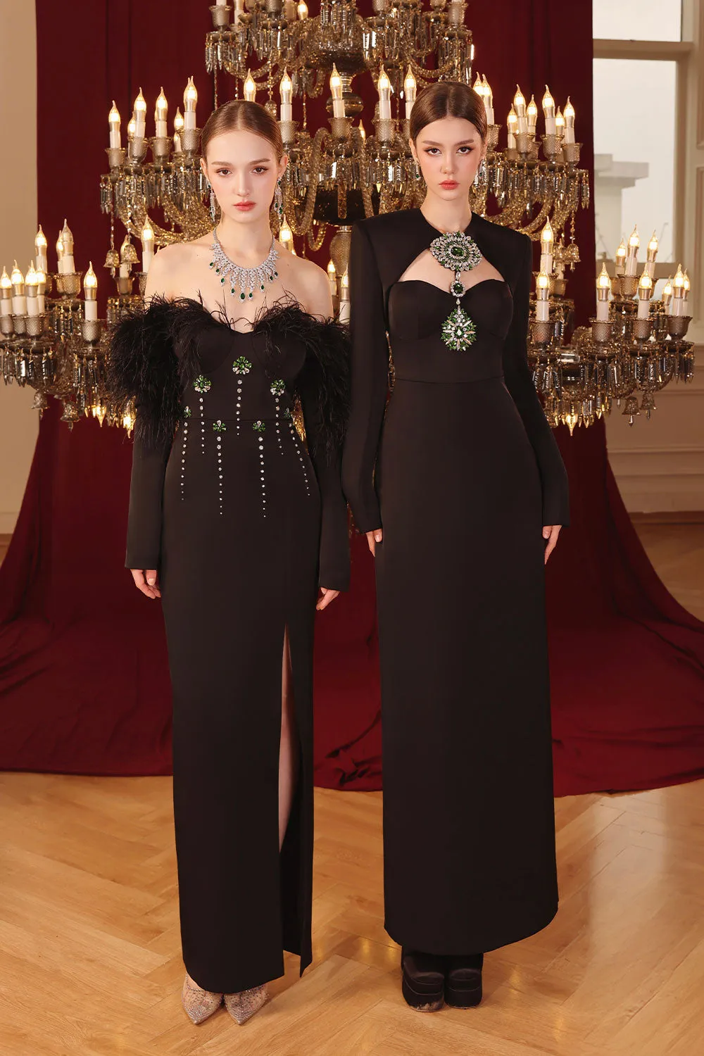 Cascade Sheath Stone Taffeta Floor Length Dress
