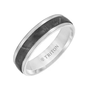 CASPIAN Step Edge Meteorite Top Contemporary 14K White Gold Wedding Band - 5.5mm