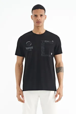 cep detayli baskili o yaka erkek t-shirt - 88184