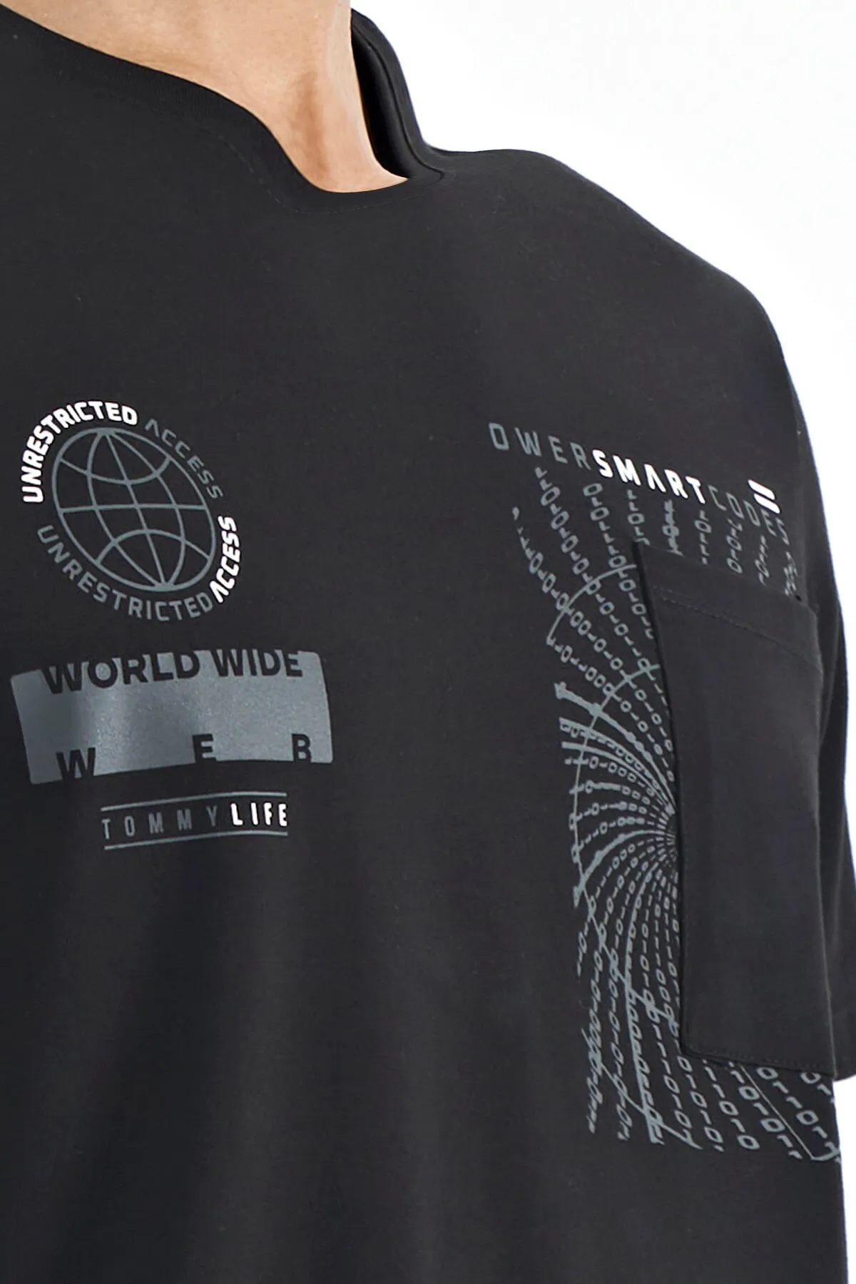 cep detayli baskili o yaka erkek t-shirt - 88184