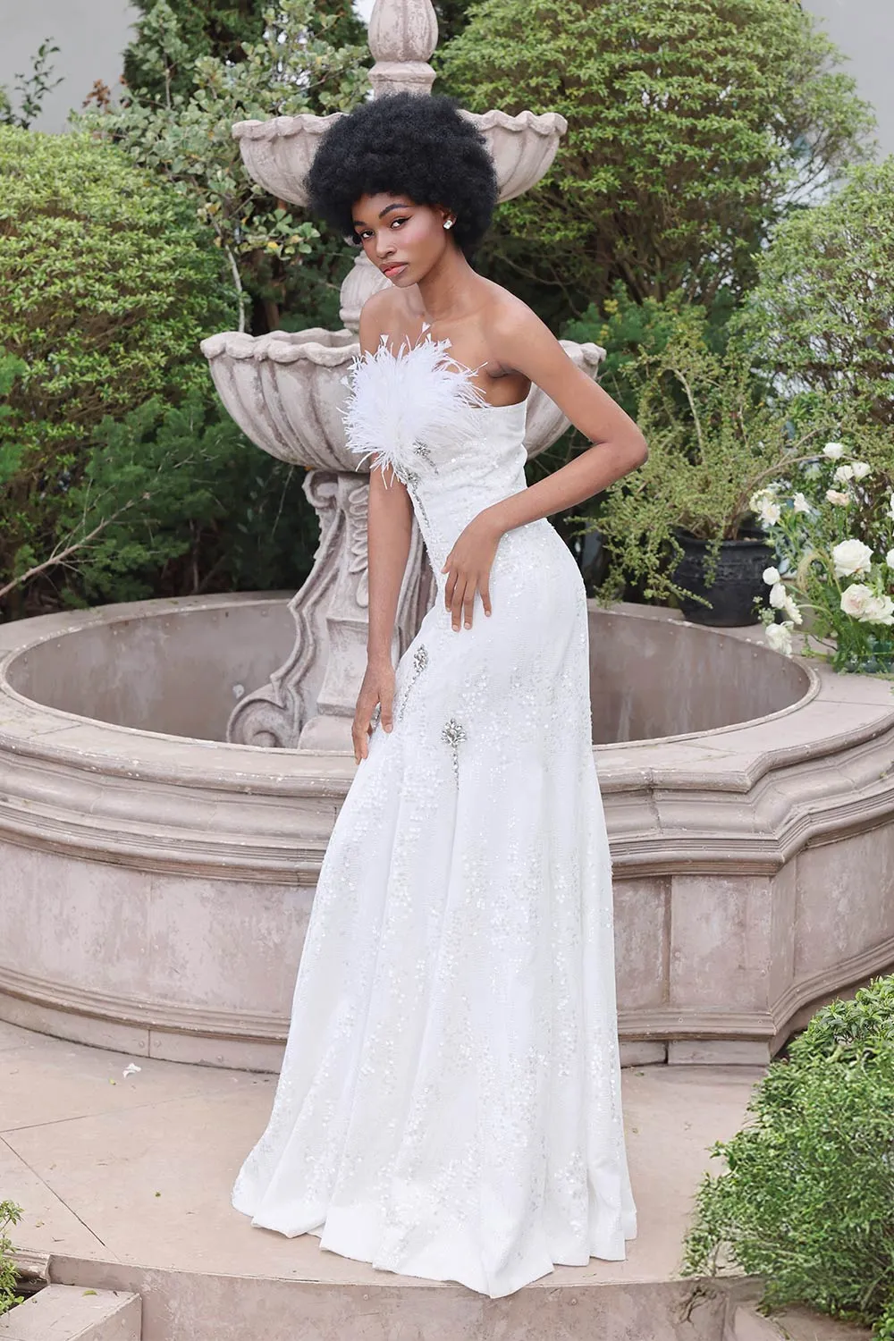 Charm Trumpet Straight Across Neck Sequin Floor Length Dress