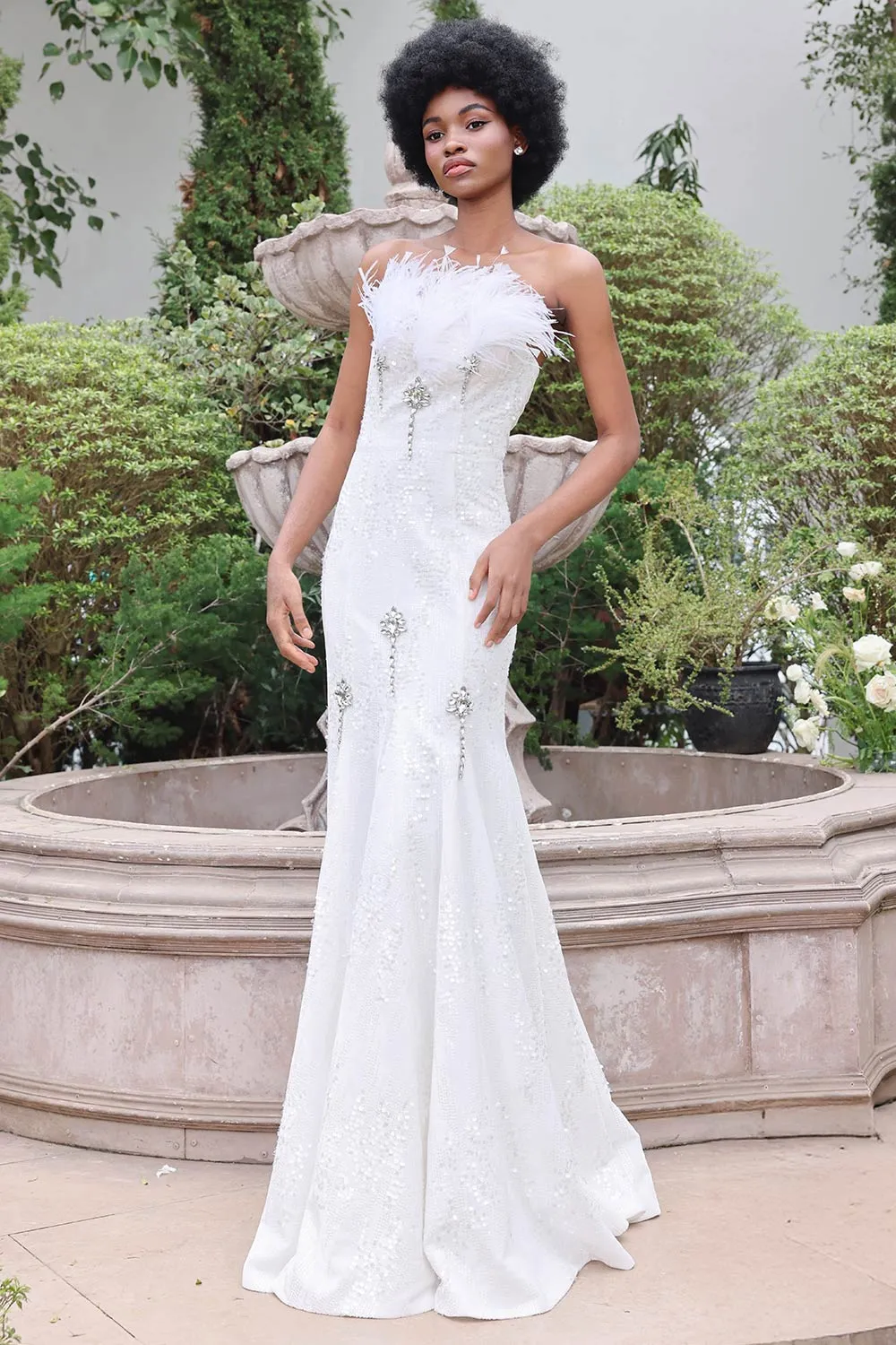 Charm Trumpet Straight Across Neck Sequin Floor Length Dress