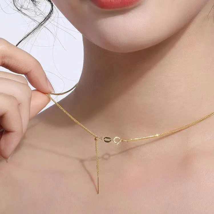 Chic Slim Bar Gold Pendant Necklace 18K