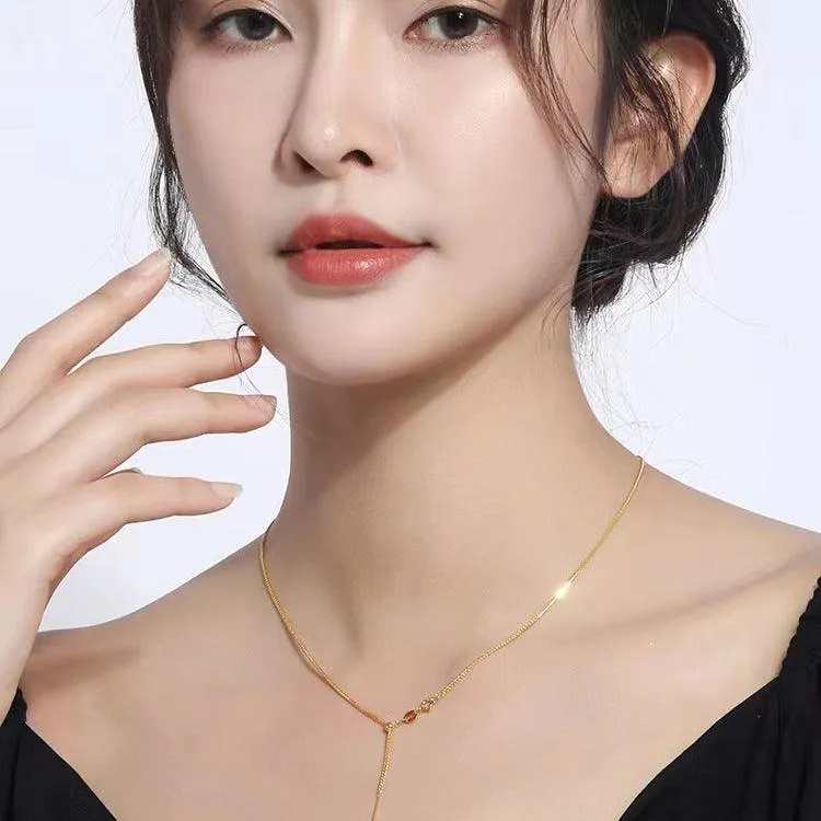 Chic Slim Bar Gold Pendant Necklace 18K