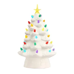 cozy Nostalgic Ceramic Christmas Tree with LED Lights Indoor Decoration, 12 Inches, Pink White One Size