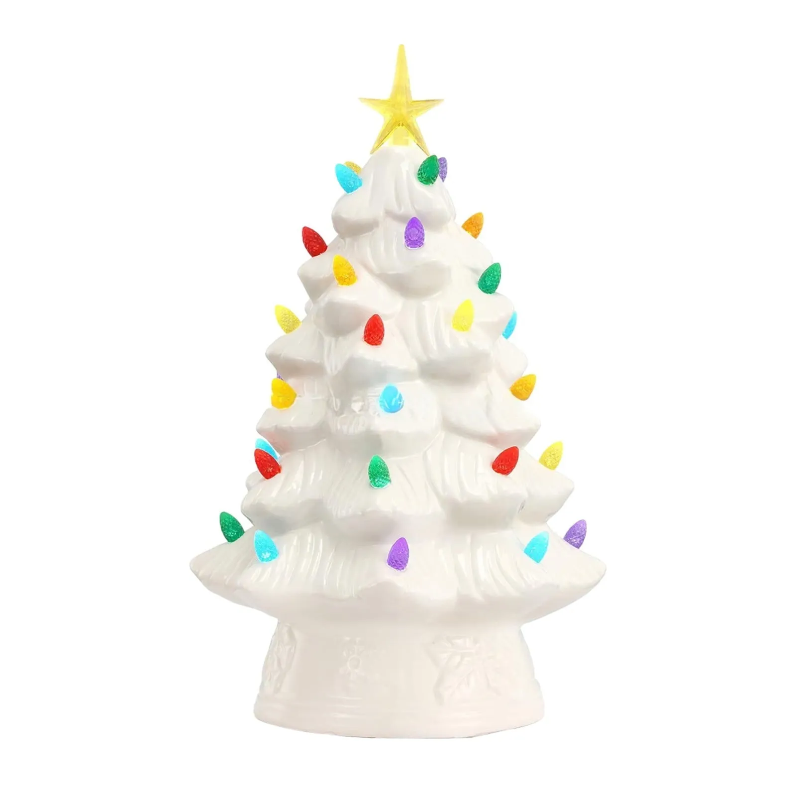 cozy Nostalgic Ceramic Christmas Tree with LED Lights Indoor Decoration, 12 Inches, Pink White One Size