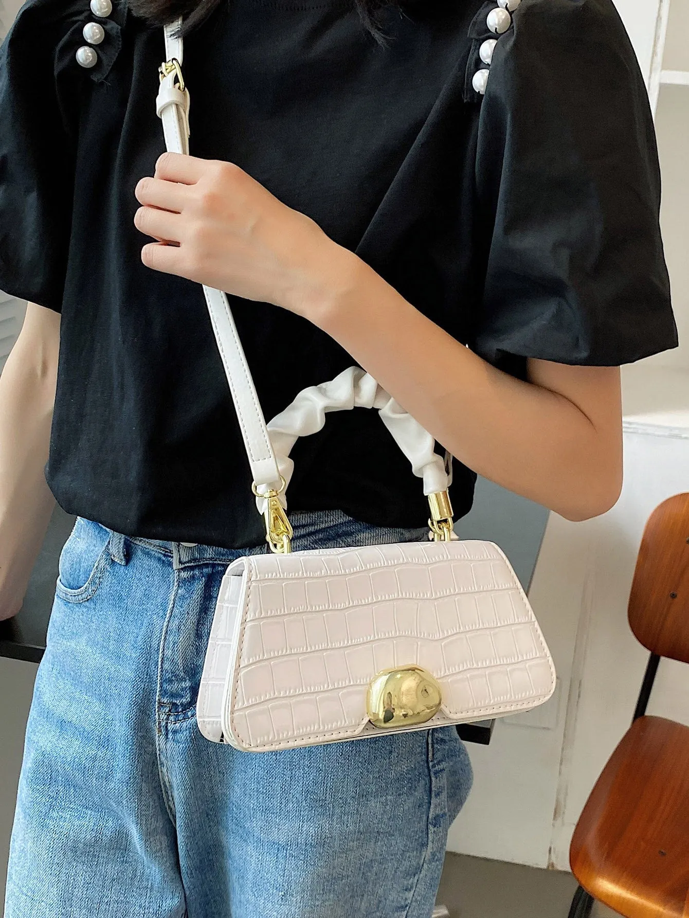 Croc Embossed Satchel Bag