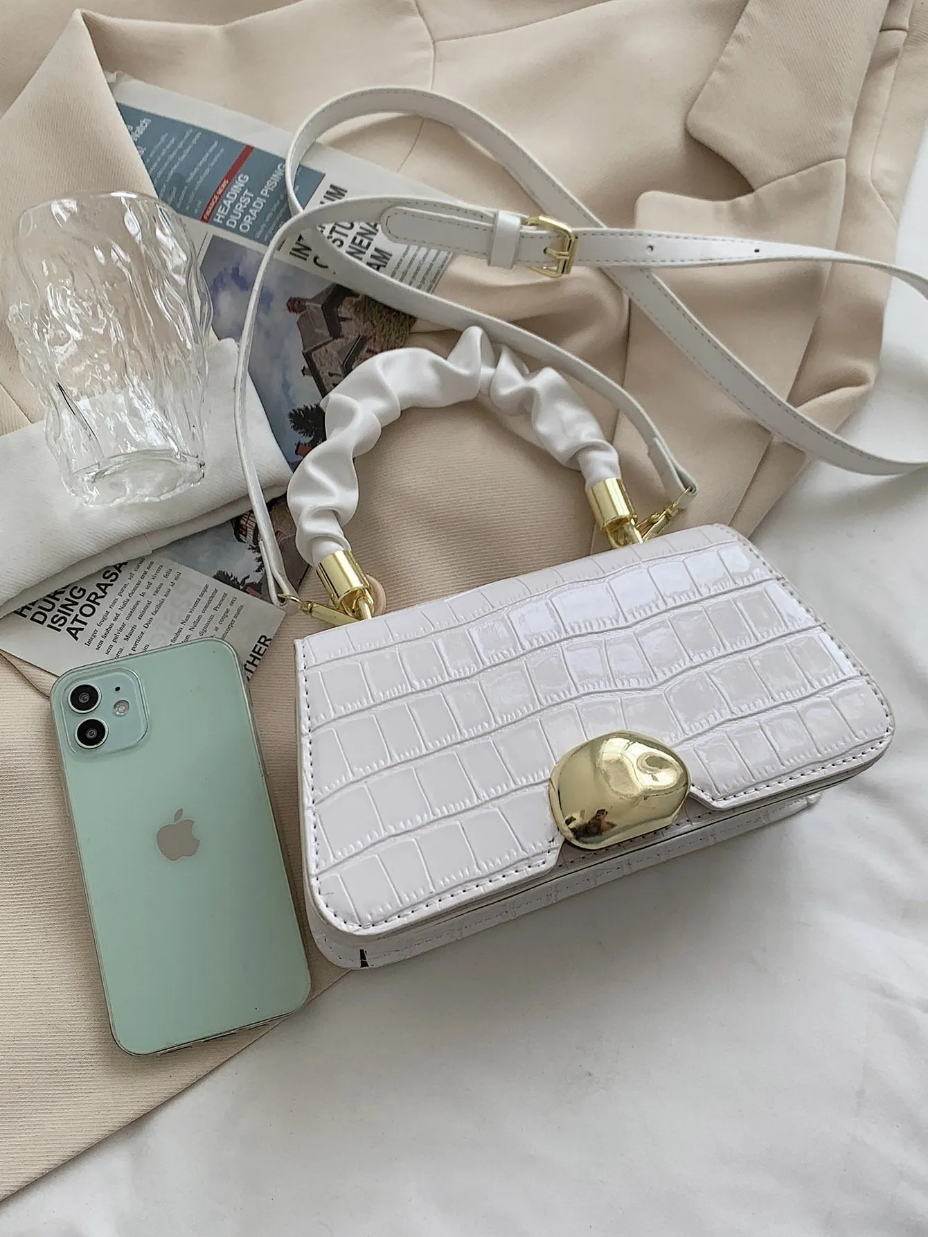 Croc Embossed Satchel Bag