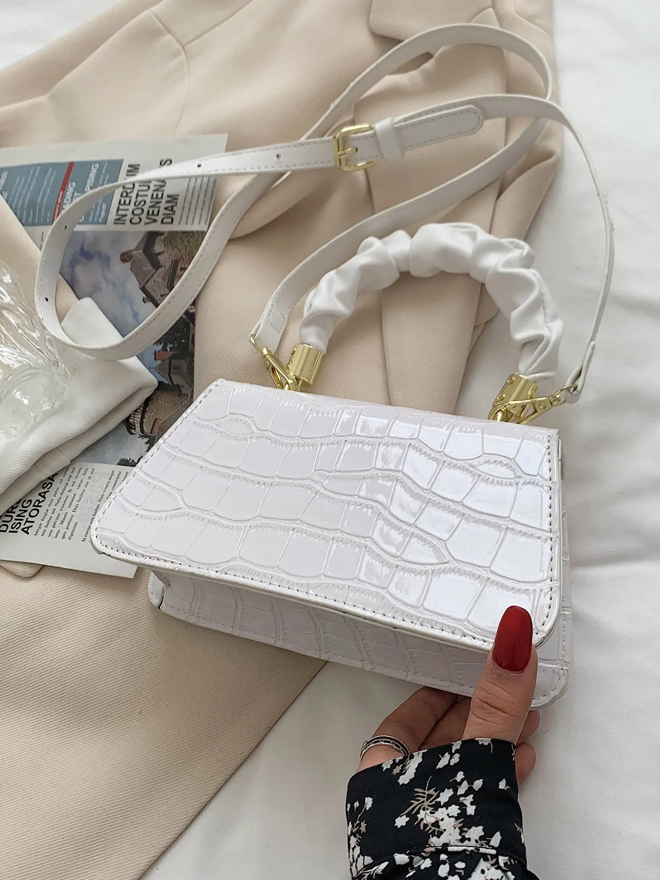 Croc Embossed Satchel Bag