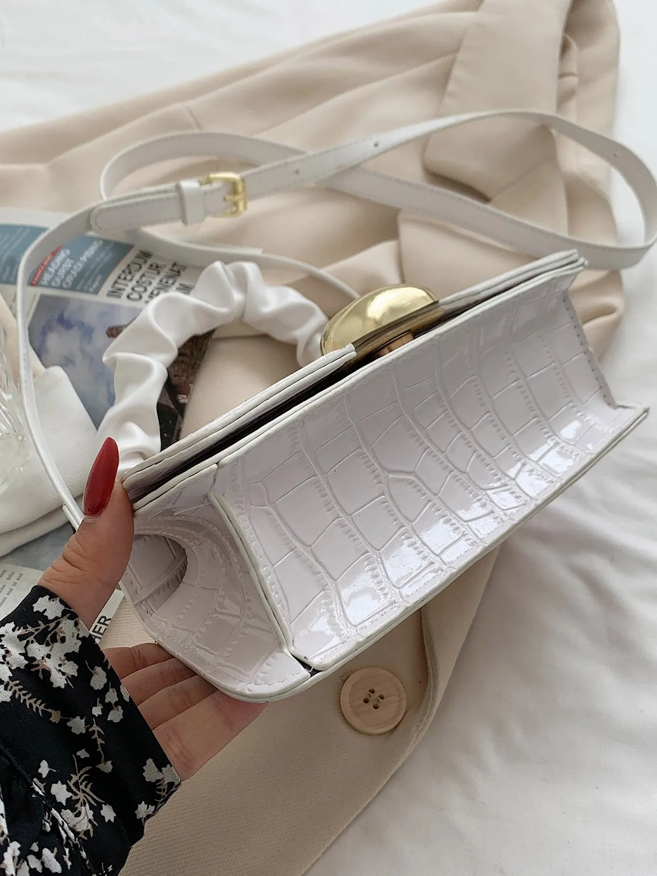 Croc Embossed Satchel Bag