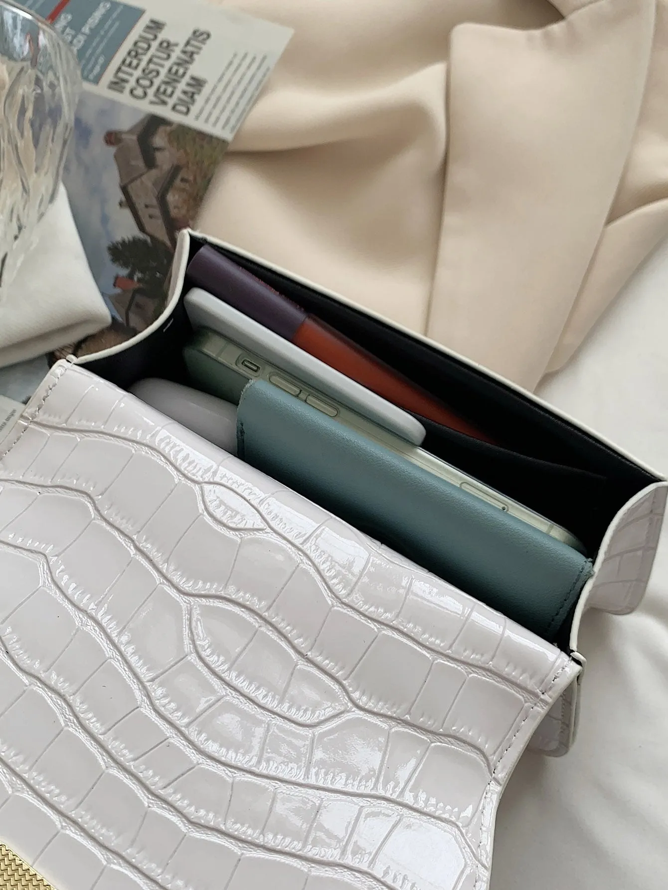 Croc Embossed Satchel Bag