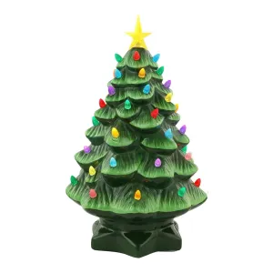 essential Nostalgic Ceramic Christmas Tree with LED Lights Indoor Decoration, 12 Inches, Pink Green One Size