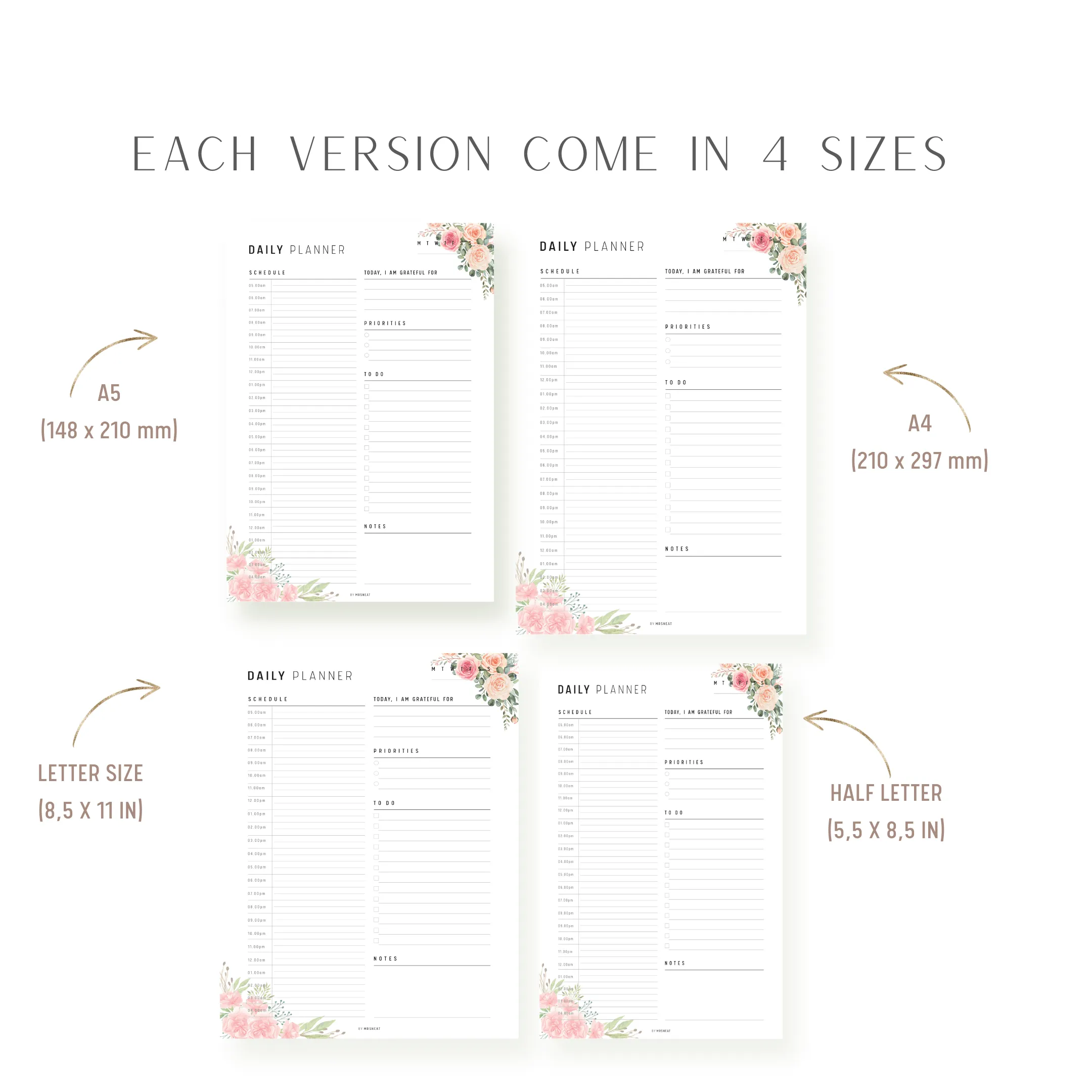 Floral 24 Hour Daily Planner Printable - M202