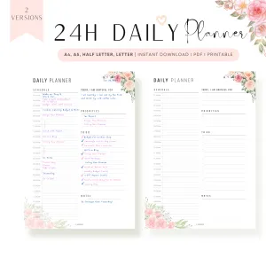Floral 24 Hour Daily Planner Printable - M202