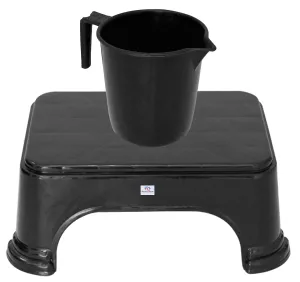 Heart Home 2 Pieces Plastic Bathroom Stool & Mug Set (Black)