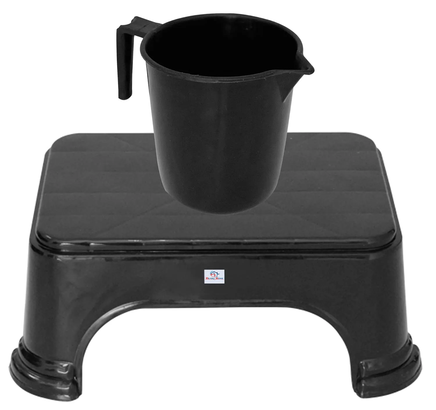 Heart Home 2 Pieces Plastic Bathroom Stool & Mug Set (Black)
