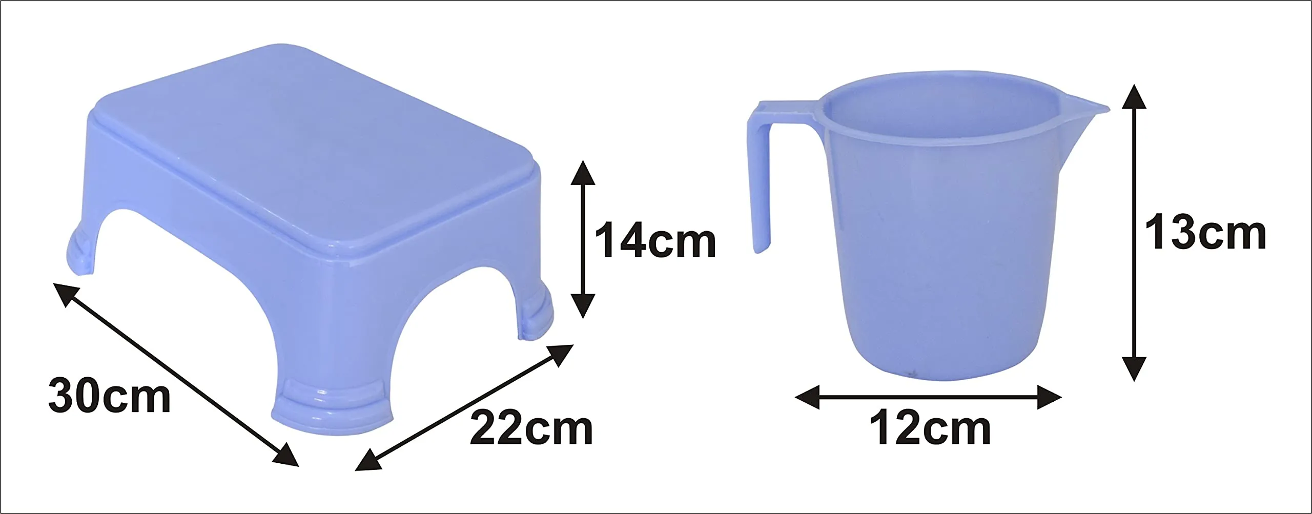 Heart Home 2 Pieces Plastic Bathroom Stool & Mug Set (Blue)