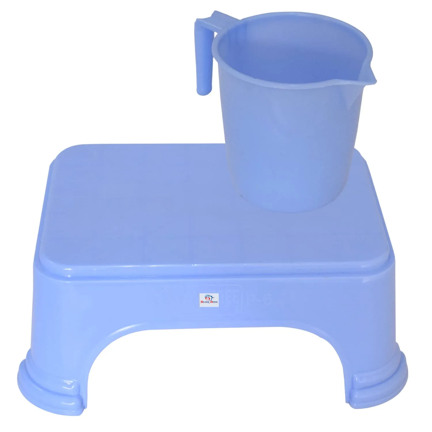 Heart Home 2 Pieces Plastic Bathroom Stool & Mug Set (Blue)