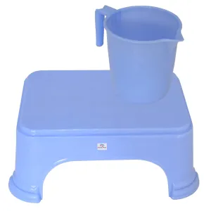 Heart Home 2 Pieces Plastic Bathroom Stool & Mug Set (Blue)