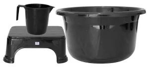 Heart Home 3 Pieces Unbreakable Virgin Plastic Multipurpose Mug, Tub & Stool Set (Black)