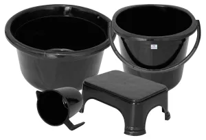 Heart Home 4 Pieces Plastic Bucket, Stool, Mug & Tub Set (Black)